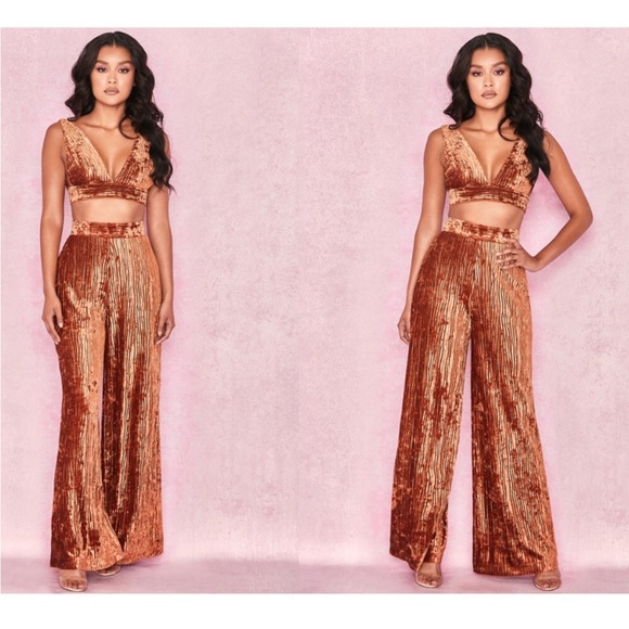 House of CB Pants - NWT HOUSE OF CB Set Rust Crushed Velvet Giorgia Top & Maelys Trousers XS